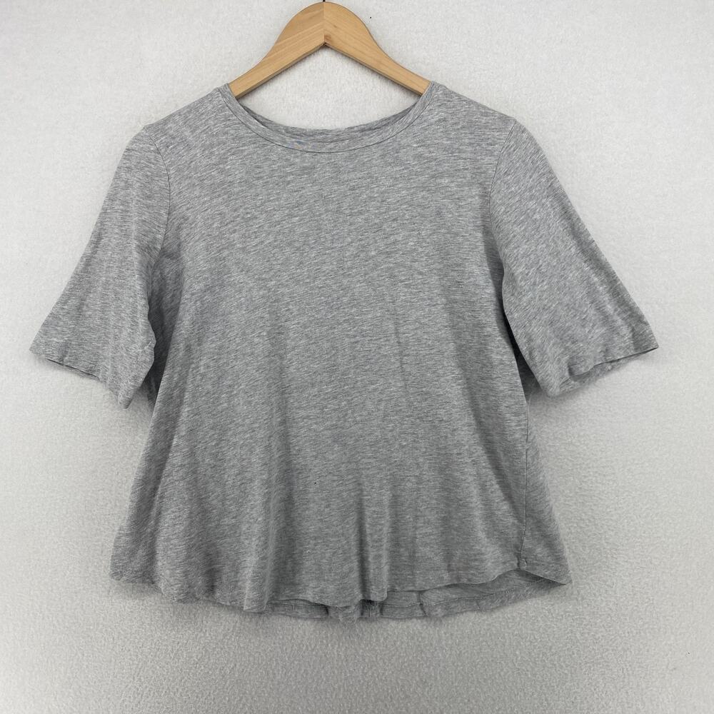 EILEEN FISHER Top PM Organic Cotton Slub Jersey Crew Neck Short Sleeve Gray